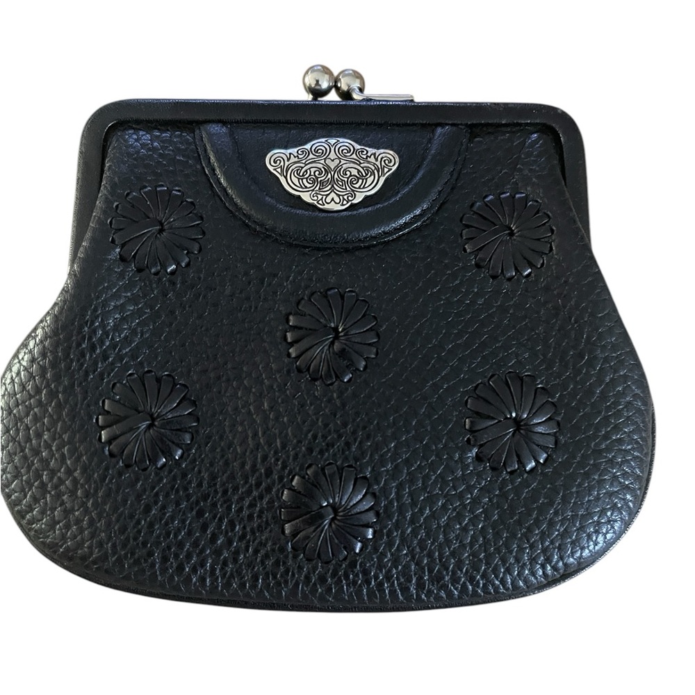 Brighton Coin Change Purse Small Black Heart Pebbled Leather